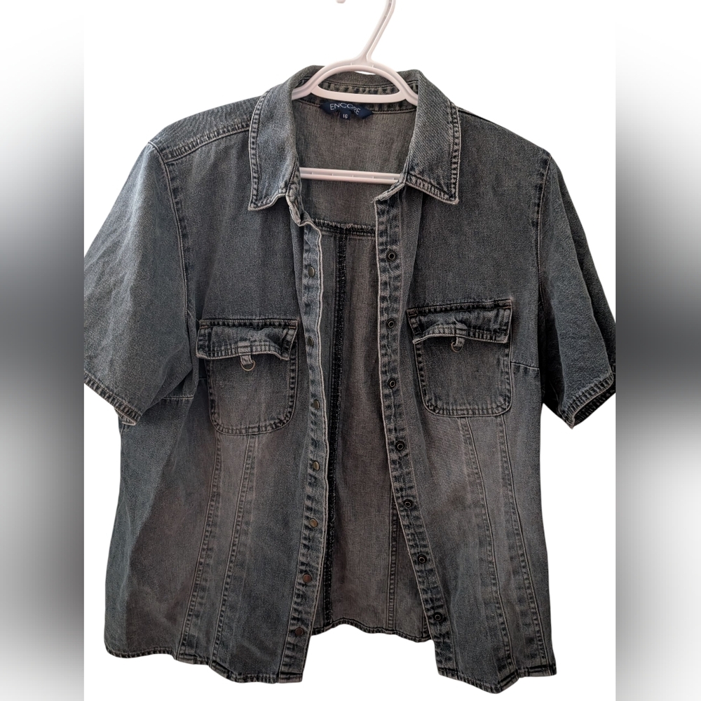 2/22$ Encore Jeans Gray Denim Top